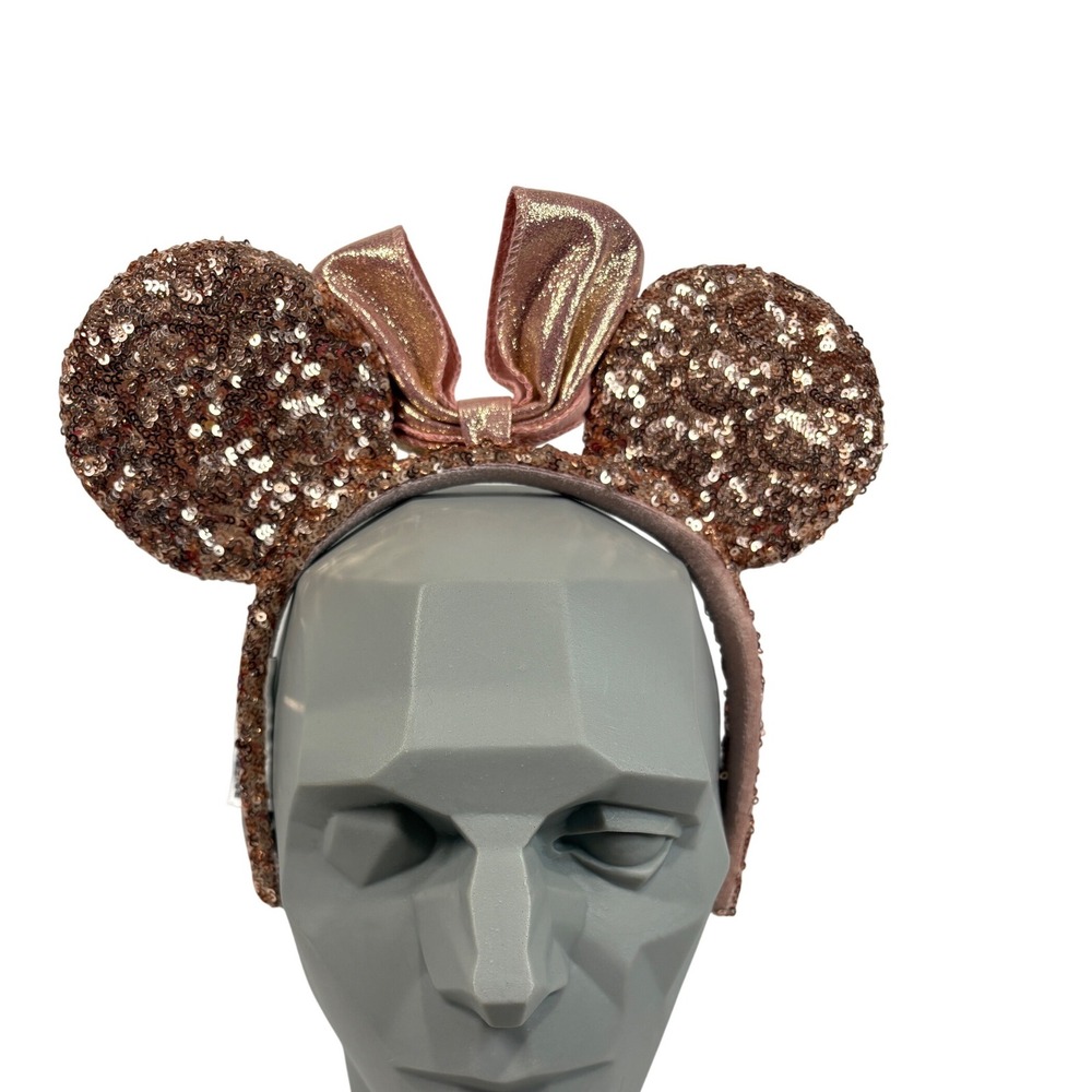 Disney Parks Minnie Mouse Rose Gold Sequined Ear Headband with Bow Accessory